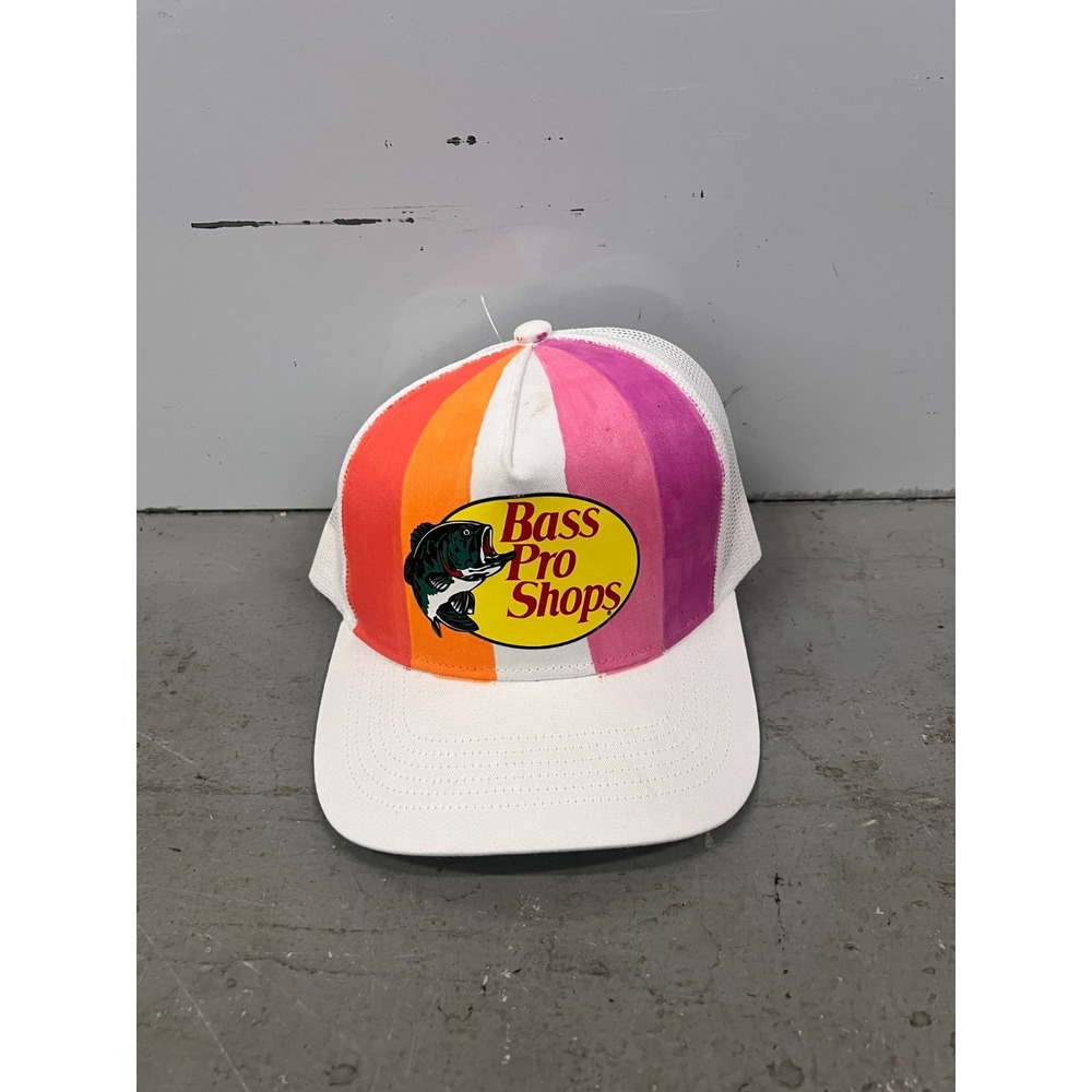 Bass Pro Shops Trucker Cap Unisex White Multi Mesh Snapback Hat Fishing Outdoor
